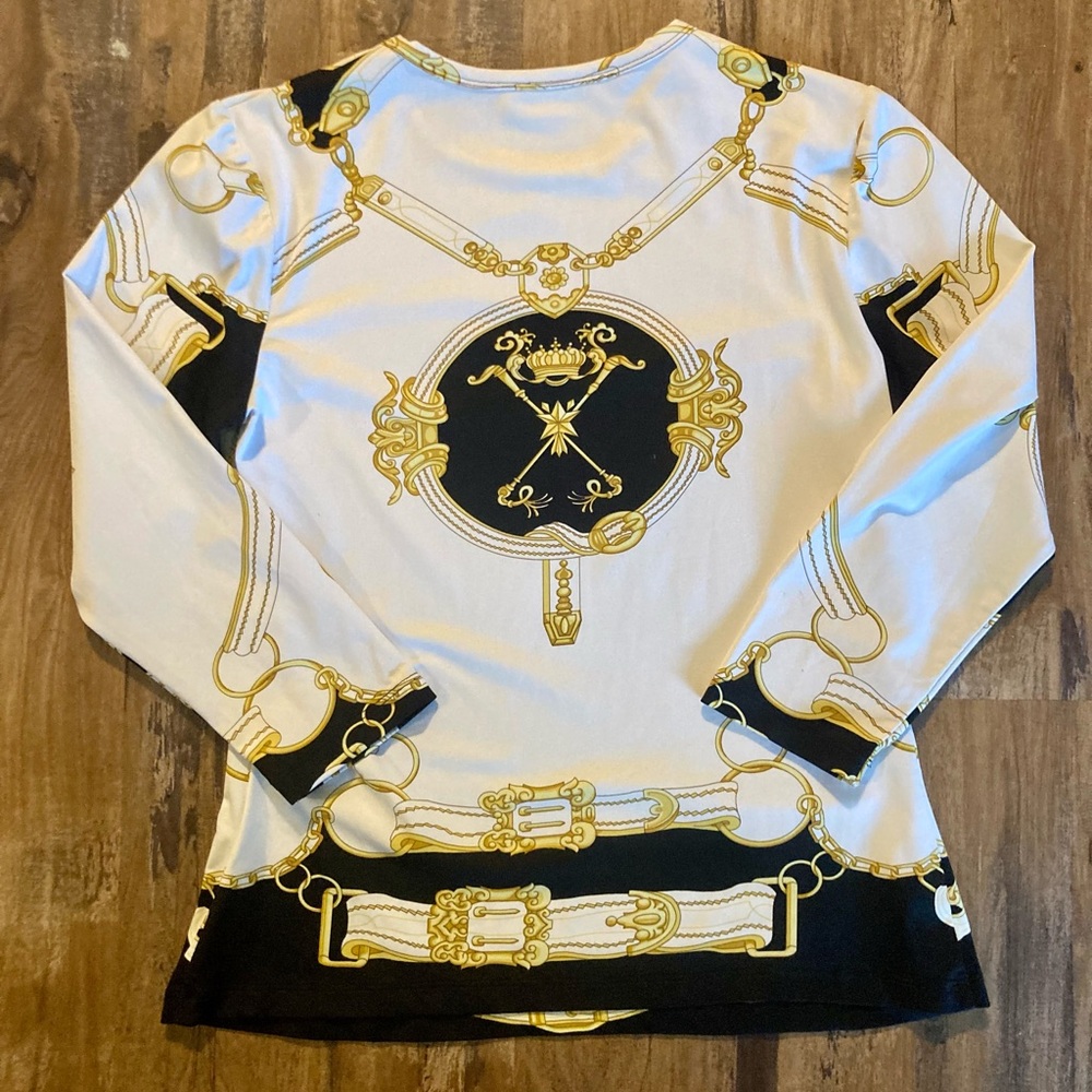 J.McLaughlin Catalina Cloth Medallion Chain Equestrian Crown Print Resort Top